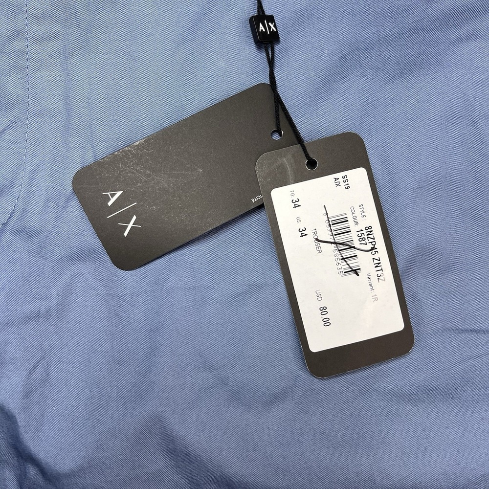 AX Armani Exchange Pants Chino Mens 34X32 Blue Slim Fit Lightweight Stretch NEW - Picture 3 of 16